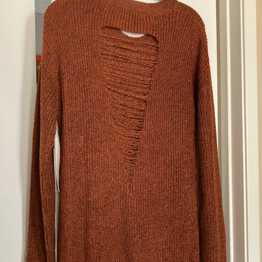 Almost Famous Rust  maxi light knit sweater/dress  NWT, size Large